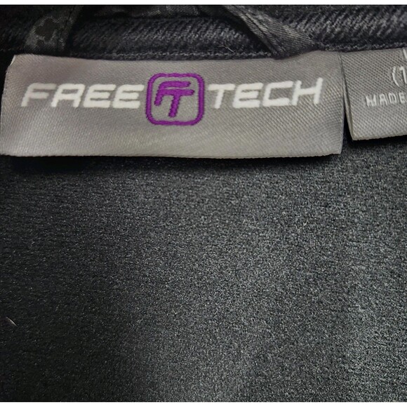 Free Tech Hooded Jacket Womens L 12-14 Black Full Zip Water Resistant Waist Tabs - Picture 10 of 15